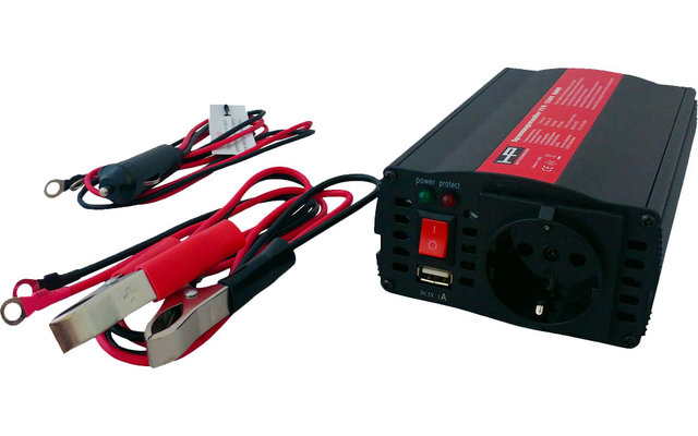 Convertisseur de tension HP 12 V à 230 V avec bornes de batterie et fiche 12 V 300 – 600 W