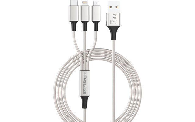 Berger Câble de chargement USB 3-en-1 vers Micro-USB / Lightning / USB-C 1.2 m