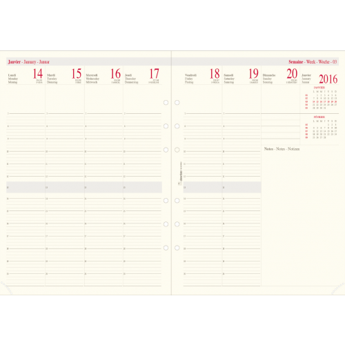Recharge agenda semainier international – OBERTHUR – A4