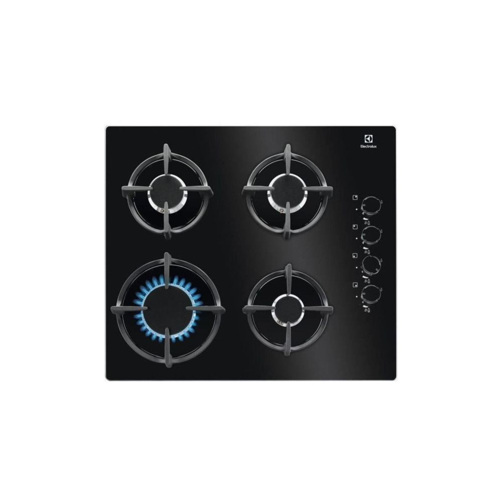 Electrolux Kgg6407k – Table De Cuisson Gaz – 4 Foyers – L 59 X P 51 Cm – 7800 W – Revetement Verre – Noir