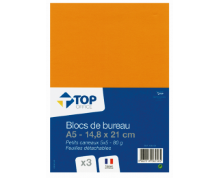 Lot de 3 blocs – TOP OFFICE – A5 – 80g – 160 pages – Petits carreaux