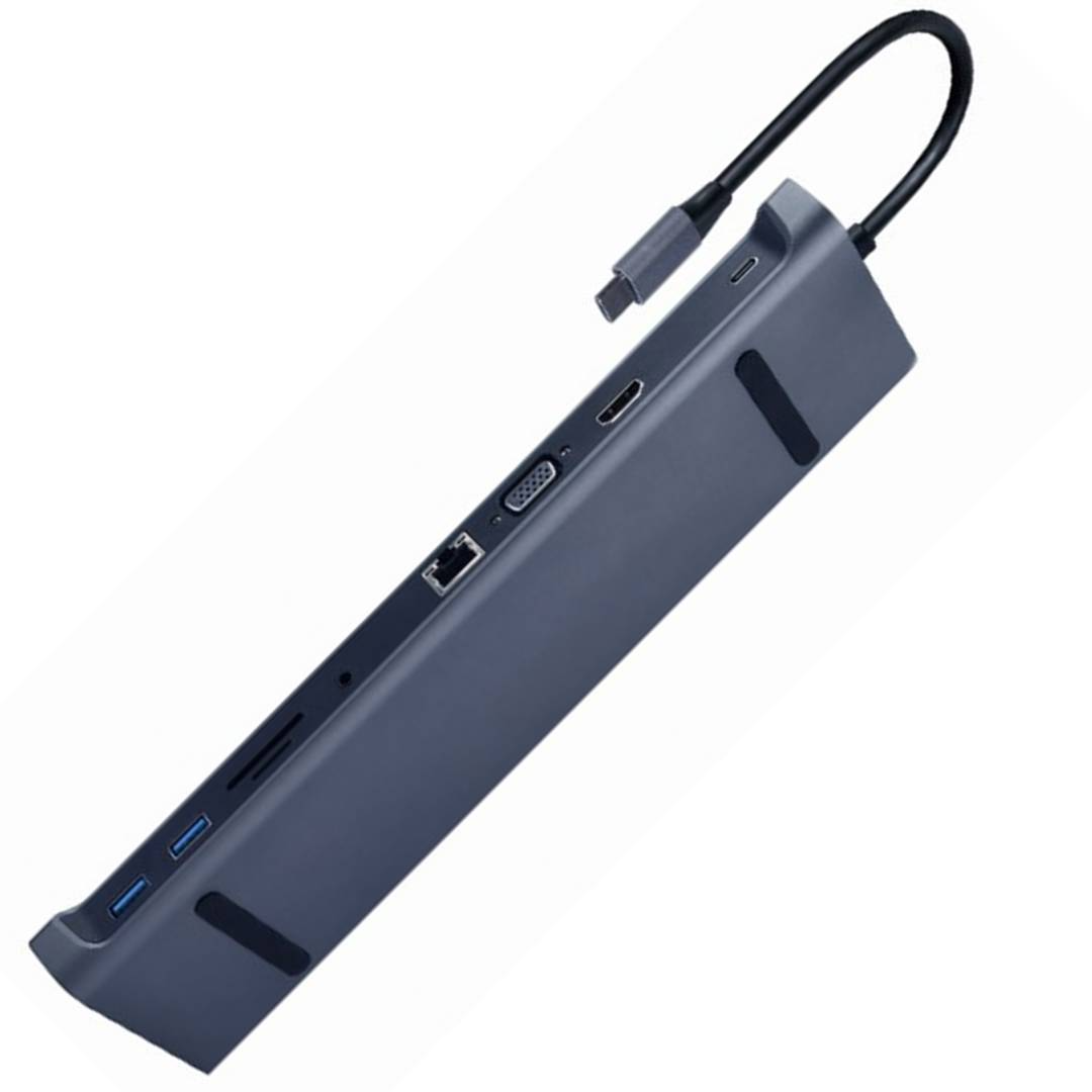 Adaptateur multiport USB Type-C 10 en 1 avec sortie 3,5 mm gris sidéral