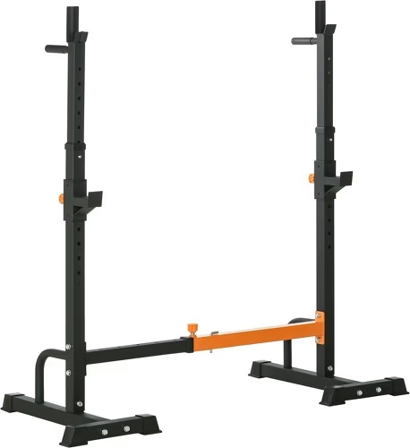 HOMCOM Gravity Squat Rack Support Pour Haltères Longs Hauteur Et Longueur Réglable Charge Max. 150 Kg Acier Renforcé