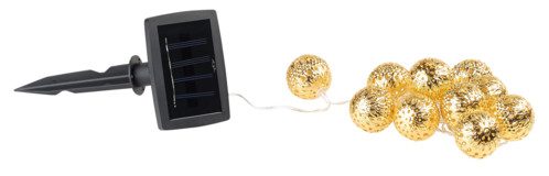 Guirlande lumineuse solaire à LED (blanc chaud) avec 10 boules dorées – 2 m