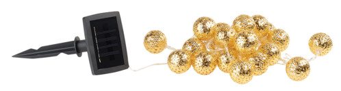 Guirlande lumineuse solaire à LED (blanc chaud) avec 20 boules dorées – 4 m