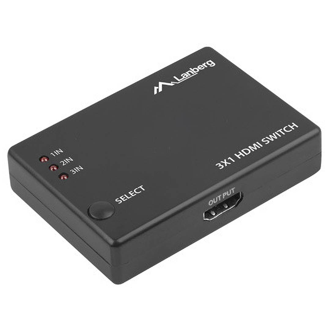Commutateur vidéo 3×1 HDMI 2.0b 4K avec port d’alimentation Micro USB et télécommande Lanberg