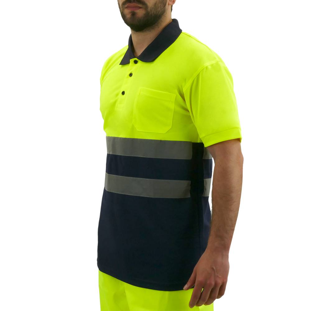 Chemise polo manche courte avec réflexion jaune bleu pour la sécurité d’emploi taille XL