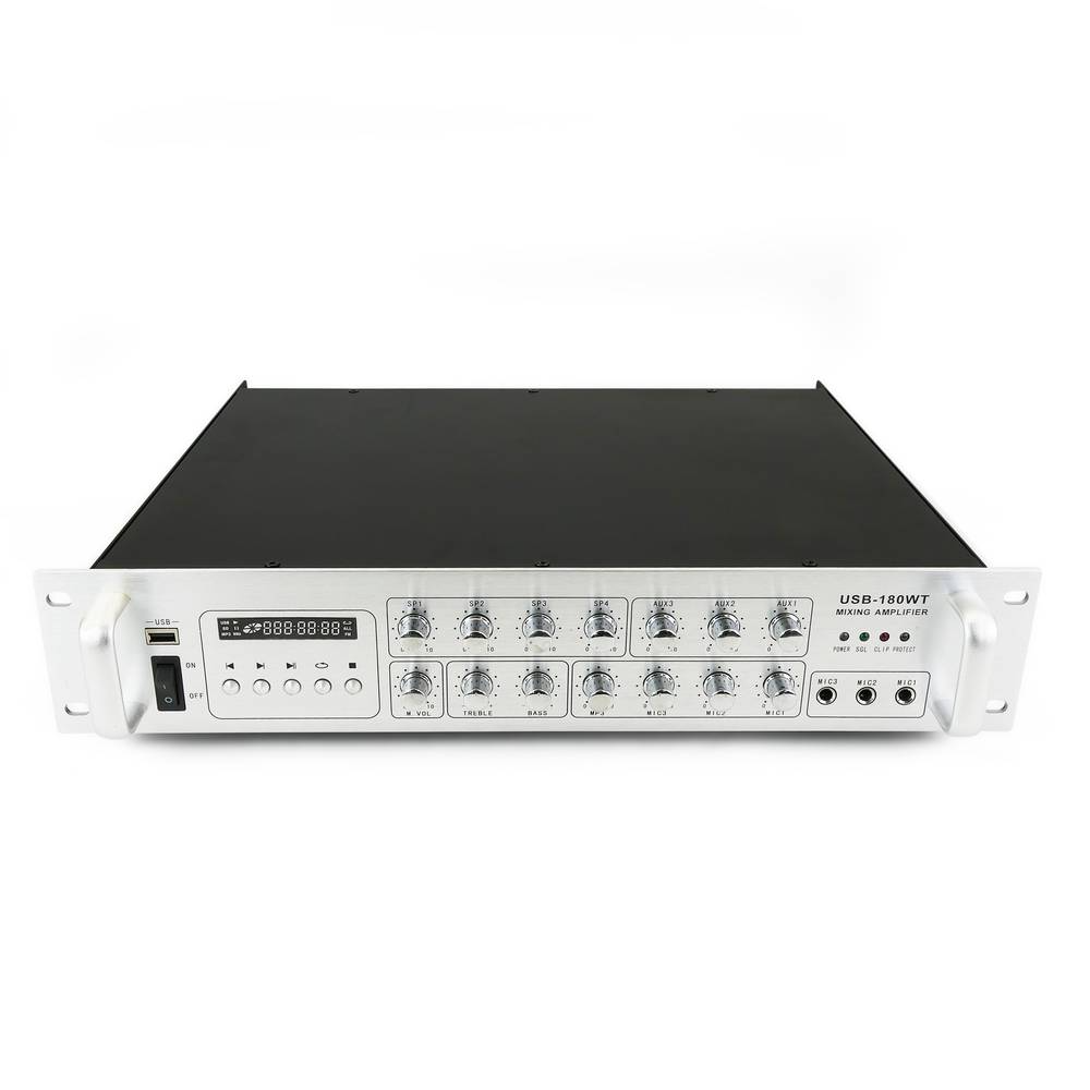Amplificateur de son Professional 180W 110V 4 zones avec MP3 AUX MIC rack