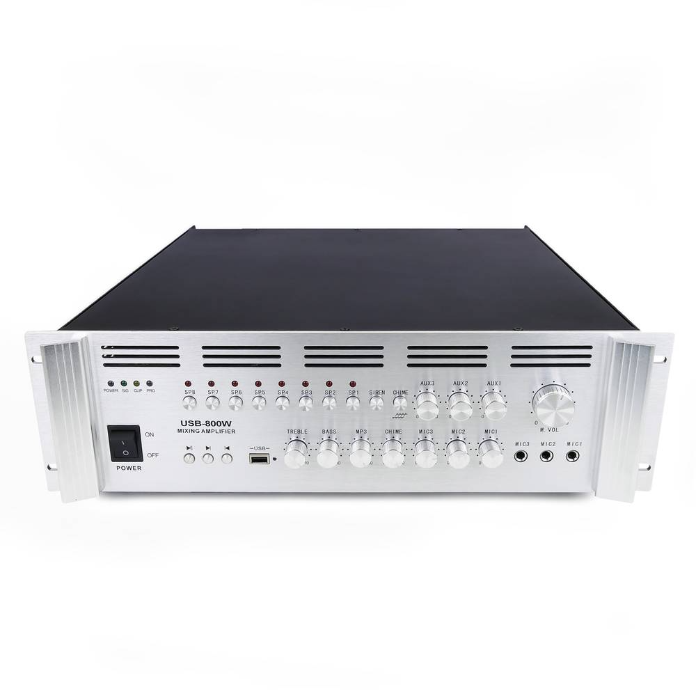 Amplificateur de son Professional 800W 110V 8 zones avec MP3 AUX MIC rack