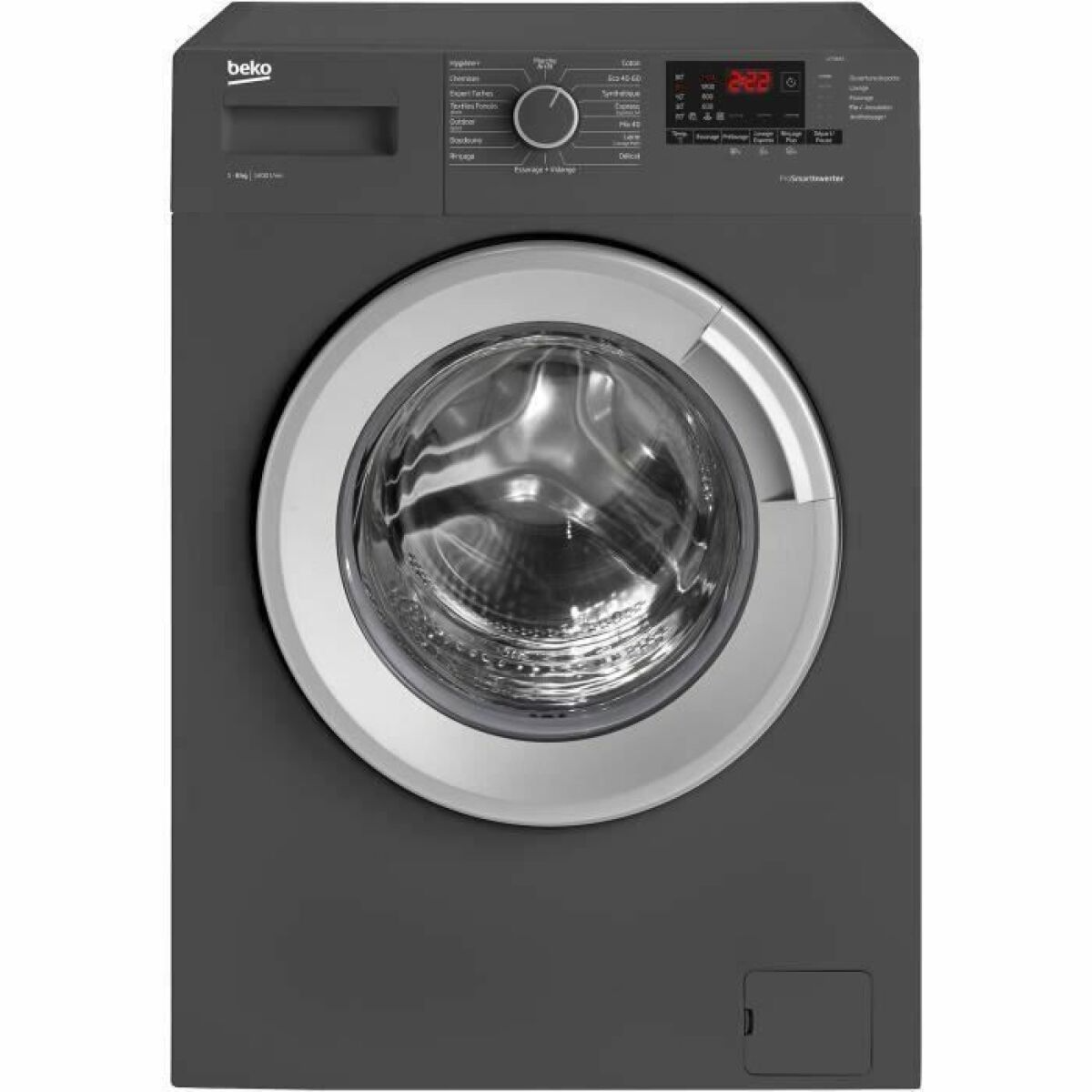 Lave-linge hublot BEKO LLF08A5 – 8 kg – Classe A+++ – 1400 tours/min – Moteur ProSmart Inverter – Gris anthracite