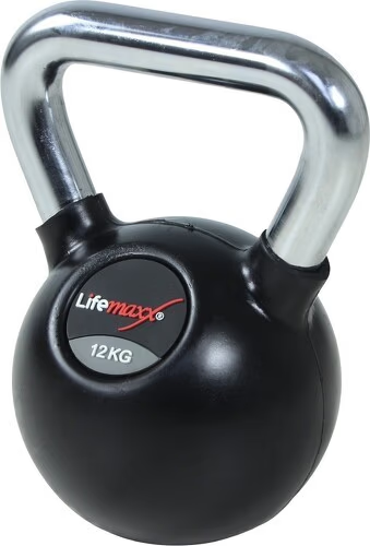 Lifemaxx Kettlebell en caoutchouc avec poignée chromée 16 Kg