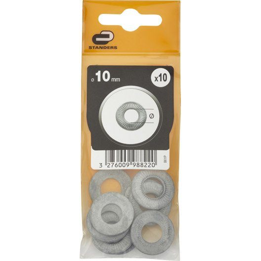 Lot de 10 rondelles acier zingué, Diam.10 mm STANDERS