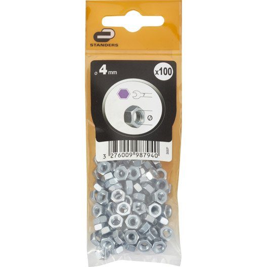 vLot de 100 écrous oreilles acier, Diam.4 mm STANDERS