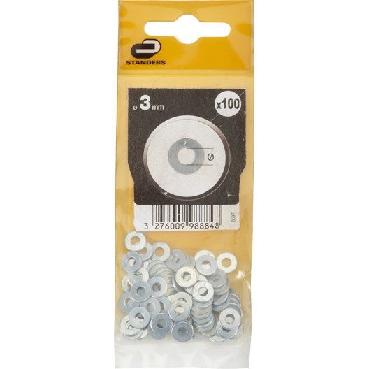 Lot de 100 rondelles acier zingué, Diam.3 mm STANDERS