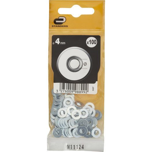 Lot de 100 rondelles acier zingué, Diam.4 mm STANDERS