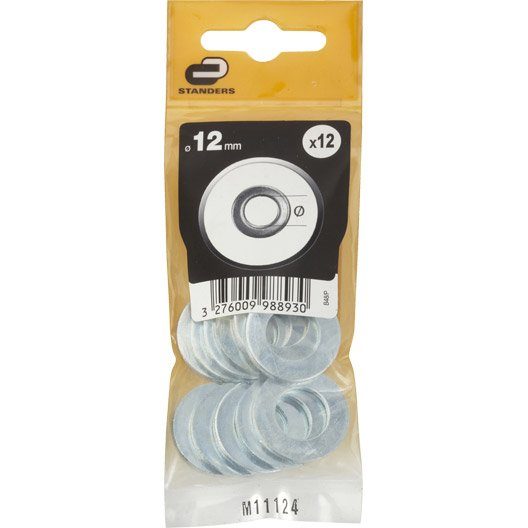 Lot de 12 rondelles acier zingué, Diam.12 mm STANDERS