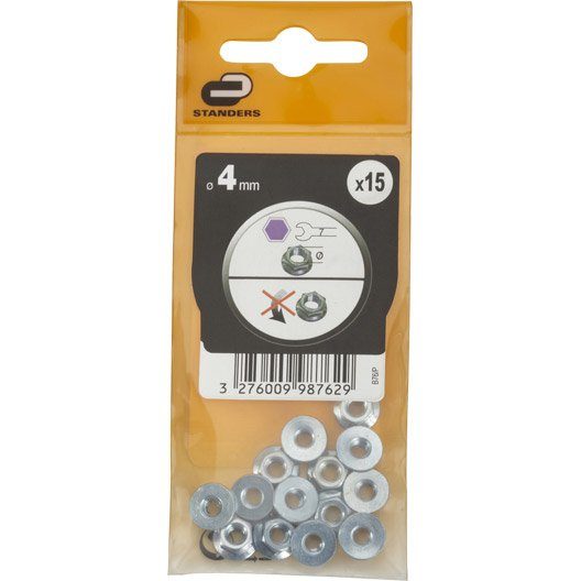 Lot de 15 ecrous à embase acier, Diam.4 mm STANDERS