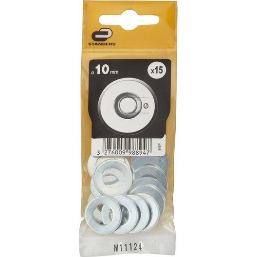 Lot de 15 rondelles acier zingué, Diam.10 mm STANDERS