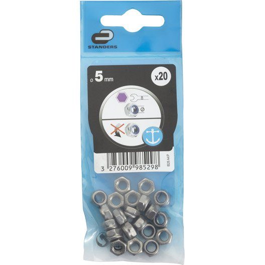 Lot de 100 ecrous indesserrable acier, Diam.6 mm STANDERS