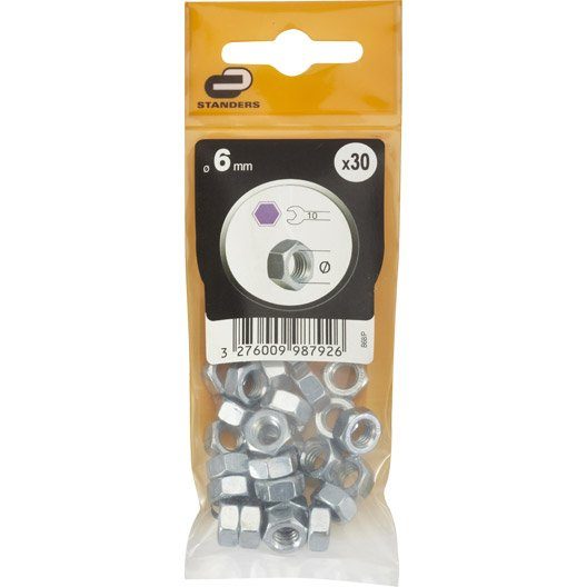 Lot de 30 écrous oreilles acier, Diam.6 mm STANDERS