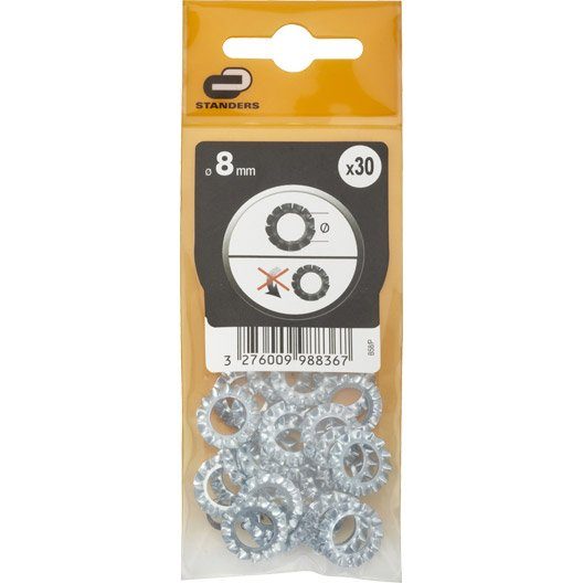 Lot de 30 rondelles acier, Diam.8 mm STANDERS