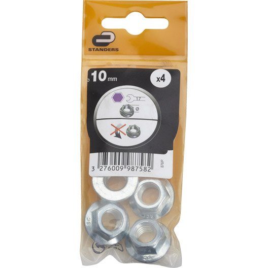 Lot de 4 ecrous à embase acier, Diam.10 mm STANDERS