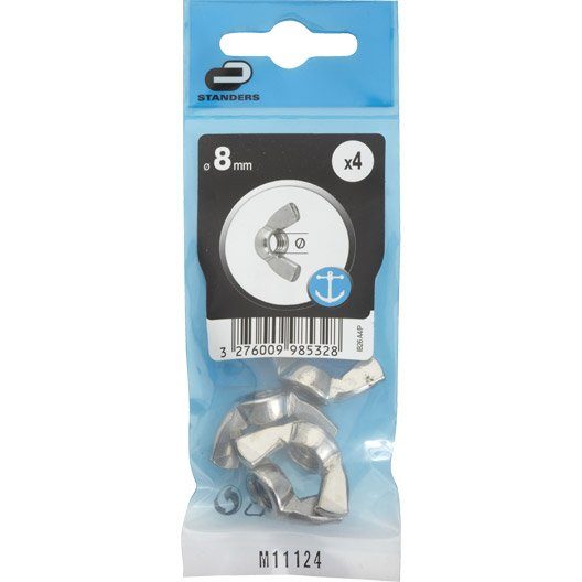 Lot de 4 ecrous oreilles inox, Diam.8 mm STANDERS