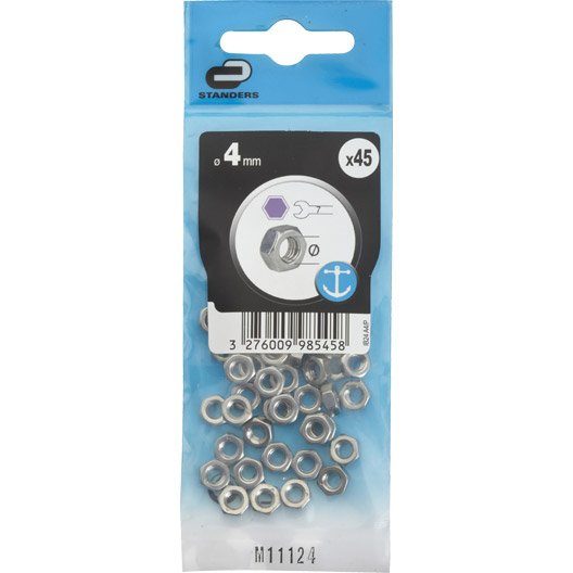 Lot de 8 ecrous oreilles inox, Diam.4 mm STANDERS