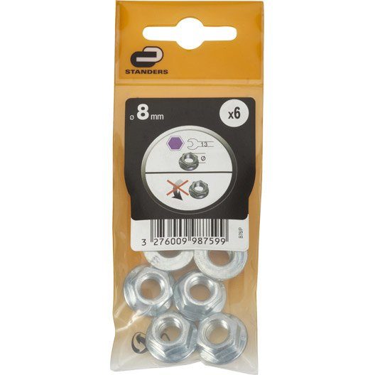 Lot de 6 ecrous à embase acier, Diam.8 mm STANDERS