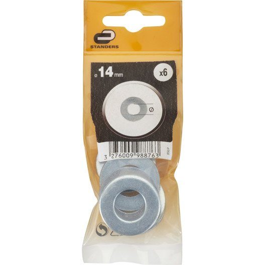 Lot de 6 rondelles acier zingué, Diam.14 mm STANDERS