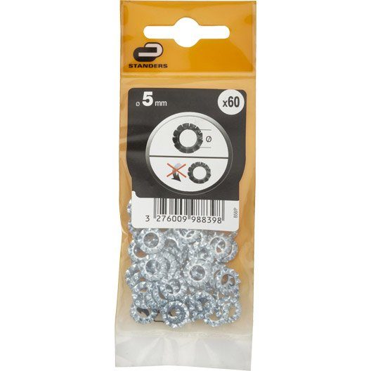 Lot de 60 rondelles acier, Diam.5 mm STANDERS