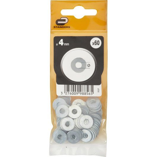 Lot de 60 rondelles acier zingué, Diam.4 mm STANDERS