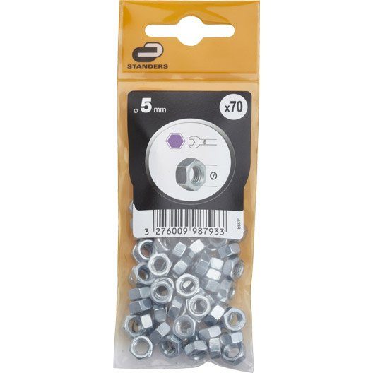 Lot de 70 écrous oreilles acier, Diam.5 mm STANDERS