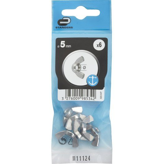 Lot de 8 ecrous oreilles inox, Diam.5 mm STANDERS