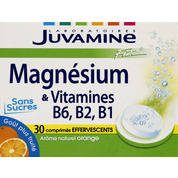 Magnésium à vitamines B6, B2, B1, nouvelle formule, nouveau goût,arôme naturel orange, sans sucres.