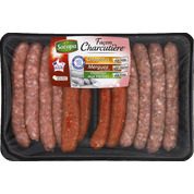 Assortiment de saucisses façon charcutière: chipolatas, merguez et chipolatas aux herbes