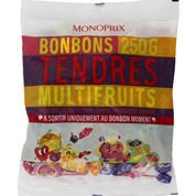 Bonbons tendres multifruits, parfums cassis, citron, fraise, framboise et orange