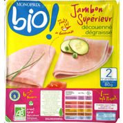 Jambon bio supérieur, découenné et dégraissé, avec une pointe de sel de Guérande