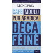 Café moulu pur arabica, décaféiné, authentique et équilibré