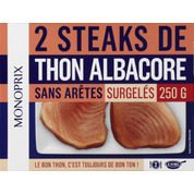 Steaks de thon albacore nature sans arêtes, surgelés