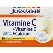 Vitamine C & calcium & vitamine D, nouvelle formule, arôme orangesanguine, sans sucres.