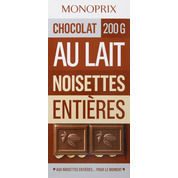 Chocolat supérieur au lait et aux noisettes entières