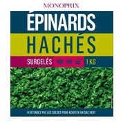 Epinards hachés en portions, surgelés