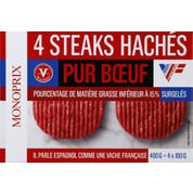 Steaks hachés, pur boeuf, 5% de mat. Gr. Surgelés