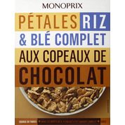 Pétales riz, blé complet et orge aux copeaux de chocolat