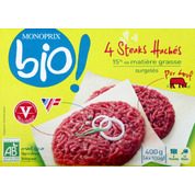 Steaks hachés, production biologique, 15% de mat. Gr.
