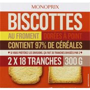 Biscottes au froment dorées à point,97% de céréales