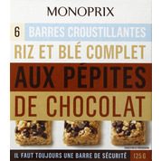 Barres croustillantes riz et blé complet aux pépites de chocolat