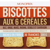 Biscottes aux 6 céréales, blé, orge, maïs, avoine, seigle, sarrasin