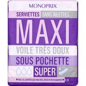 Serviettes hygiéniques Maxi Super sans ailettes